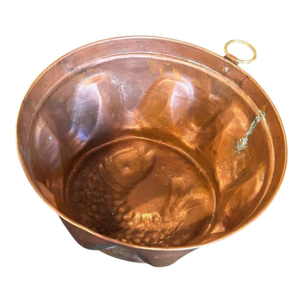 Antique 19th Century Copper Fish‎ Molds set of 2 wall hanger jello mold